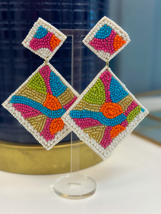 Pattern Bead Square Earrings