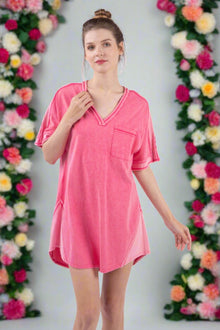  No Off Days Washed T-shirt Dress - Hot Pink