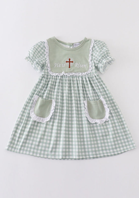 He Is Risen Embroidery Dress - Girls