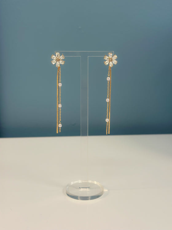 Flower & Pearl Chain Drop Earrings