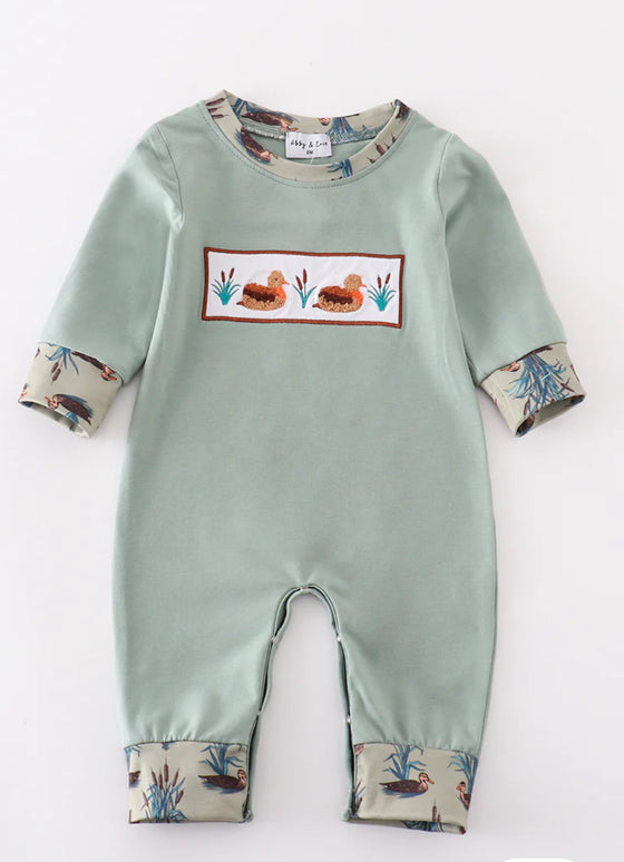 Sage Duck French Knot Romper