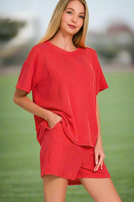 Ruby Red Ribbed Set