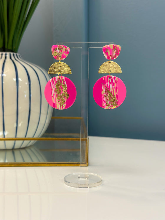 Gold & Hot Pink Clay Earrings