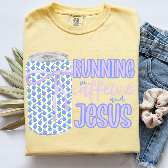Running On Caffeine & Jesus - Purple Floral