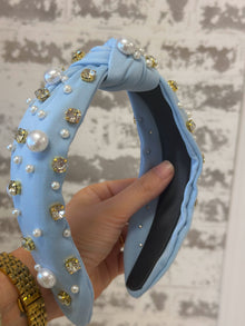  Dusty Blue Pearl & Rhinestone Headband