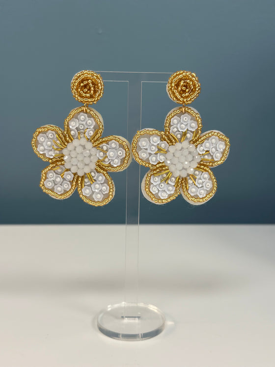 Gold Floral Beaded Earrings