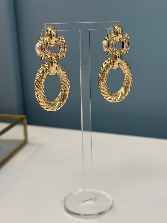 Pave & Oval Linked Drop Earrings