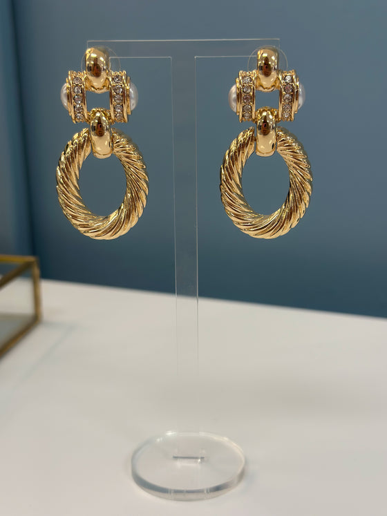 Pave & Oval Linked Drop Earrings