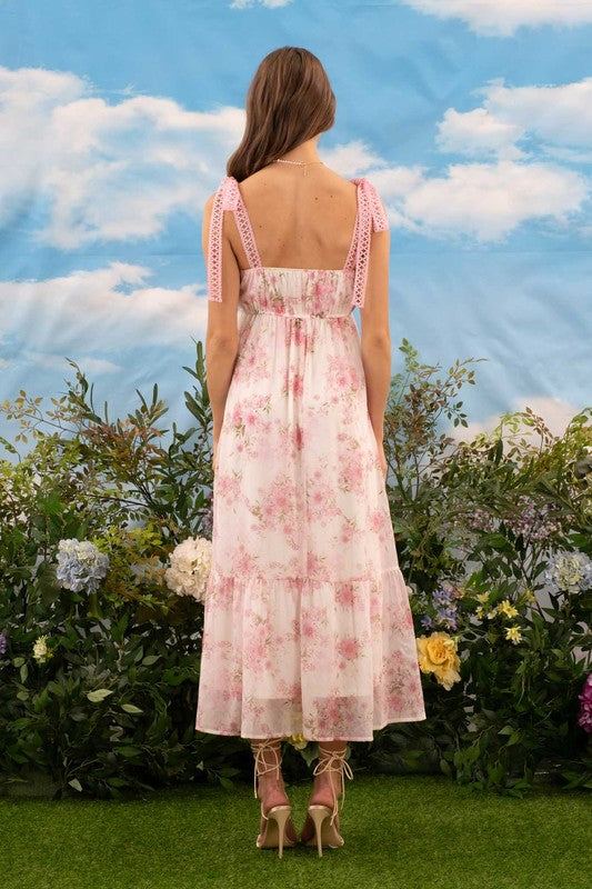 Pink Floral Front Tie Dress